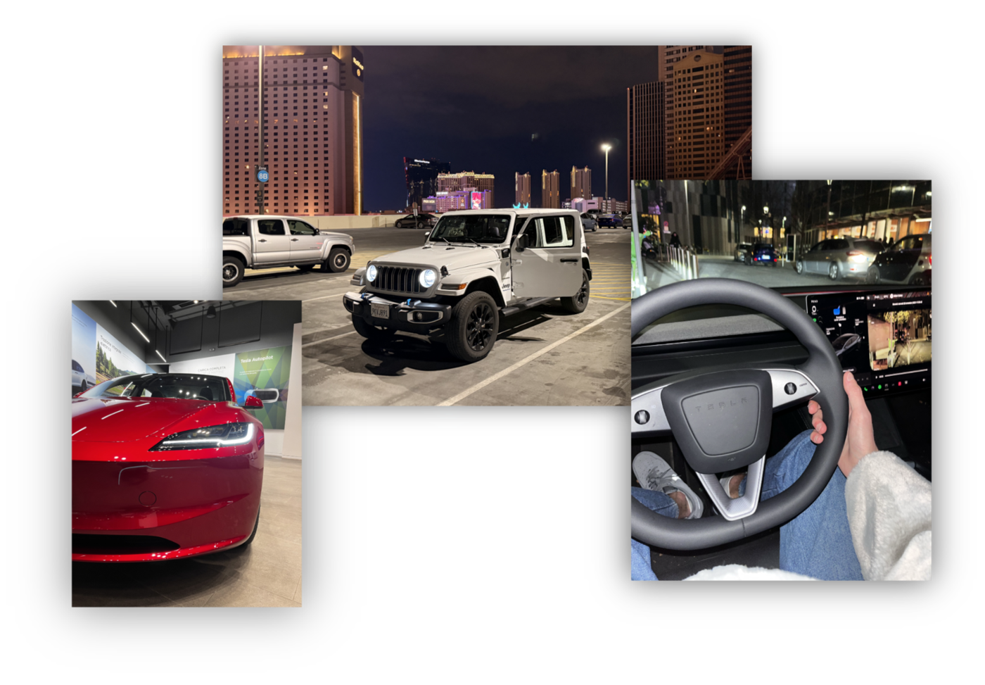 An automotive content collage across three visual formats